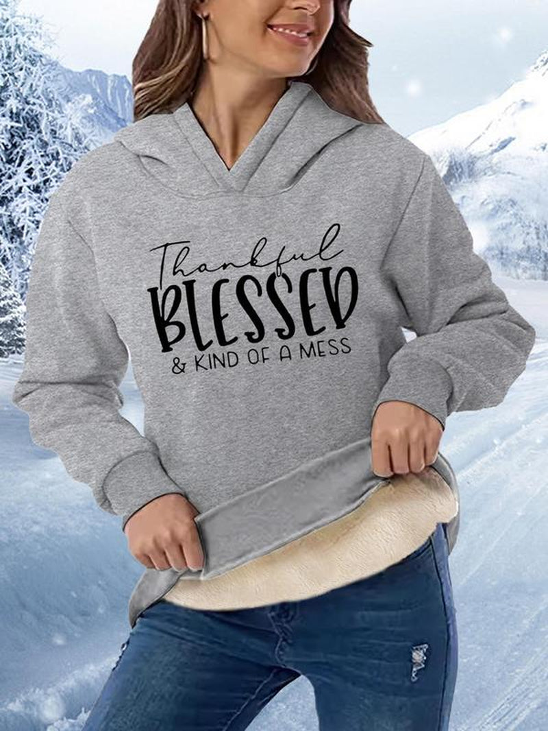 Women'S Letter Print Drop Shoulder Hoodie, Fashion Casual Hoodies Sweatshirts for Daily Holiday Outdoor Wear, Women Clothing for Winter